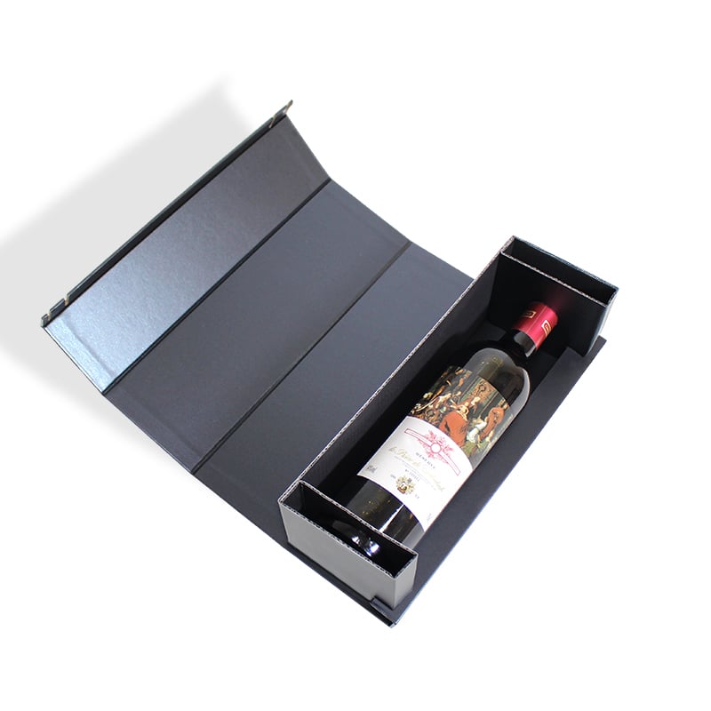 Caja tipo concha para vino con inserto de papel corrugado