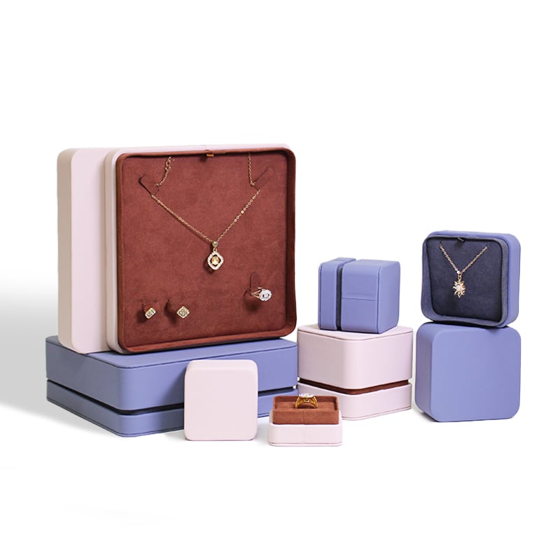 CF Jewellery Set Box Custom Embossed Necklace Bracelet Earring Ring Box Lid And Base Pu Leather Jewelry Box