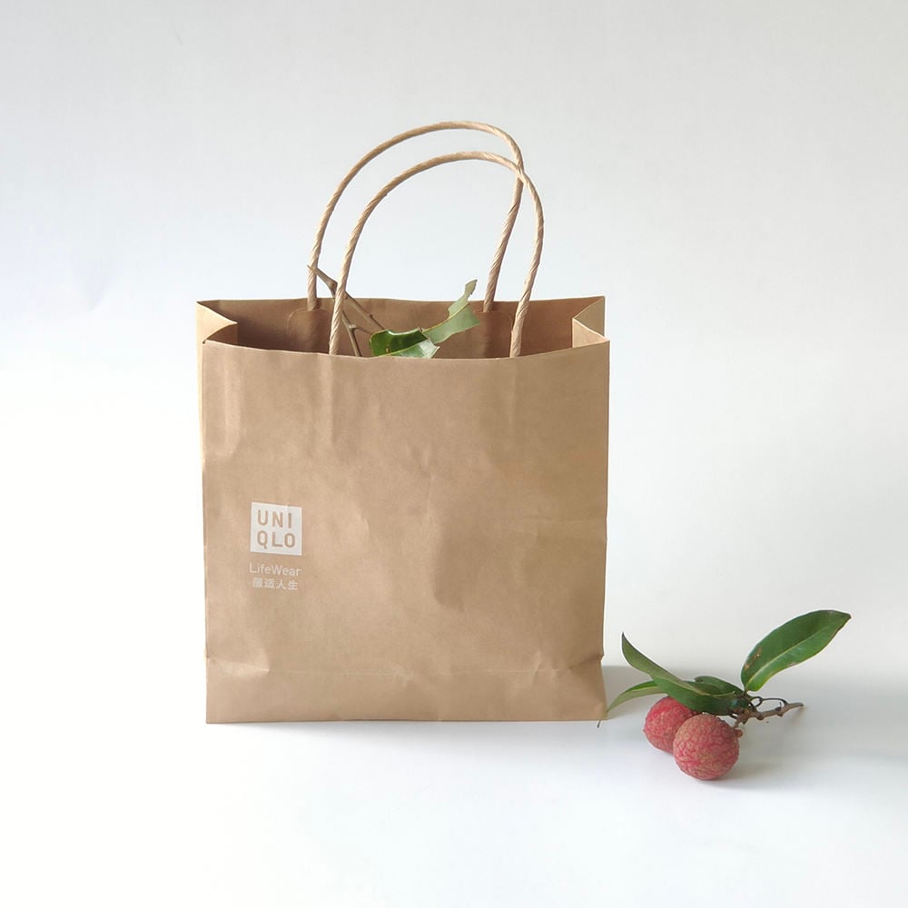 China Wholesale Custom Packaging Twisted Handle Carrier Square Bottom Shopping Recycled Kraft Paper Bag