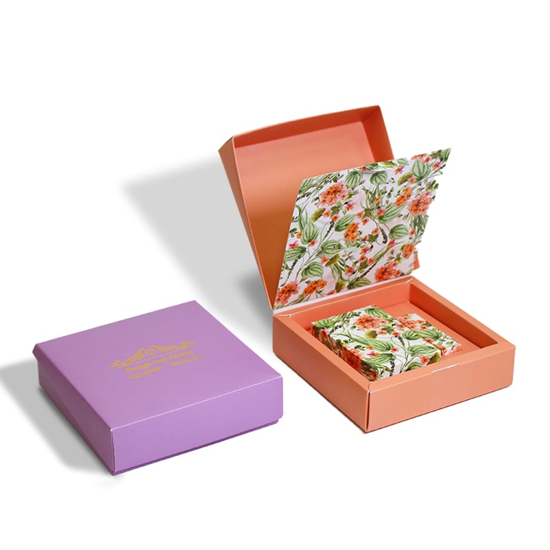 CF Custom Pastel Clamshell Gift Box With Floral Inner Lining Premium Paperboard Packaging For Presents And Gifting