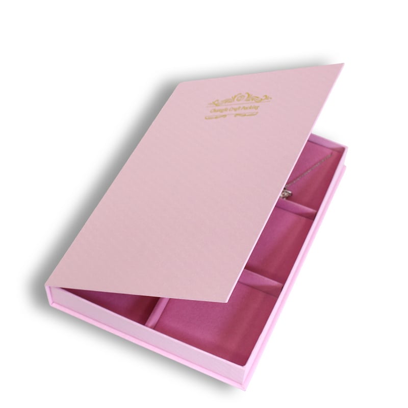 CF Custom Pink Magnetic Flip Jewelry Box With Gold Foil Logo And Velvet Lining Multi Grid Storage For Necklaces and Earrings