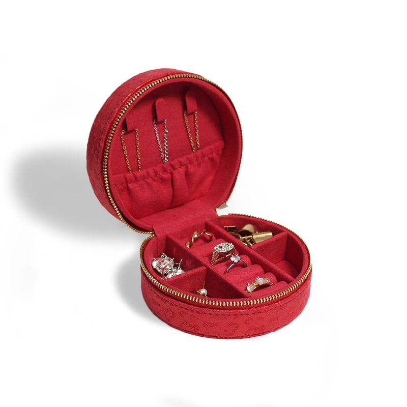 CF Round Travel Mini Velvet Jewellery Storage Case Zipper Jewelry Box with Pearl Paper Boxes