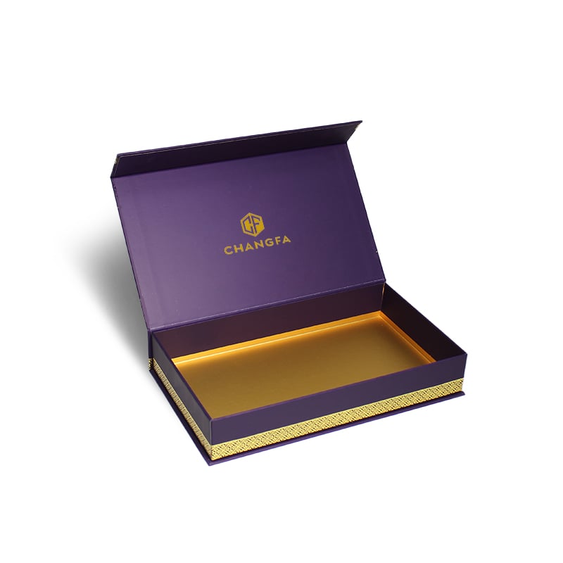 CF Purple Magnetic Flip Gift Paper Box With Gold Accents For Premium Packaging