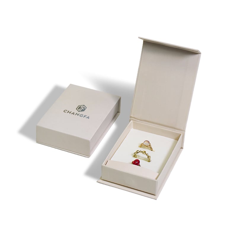 CF Custom Minimalist Beige Flip Top Jewelry Box Premium Paperboard With Soft Lining For Elegant Ring Storage