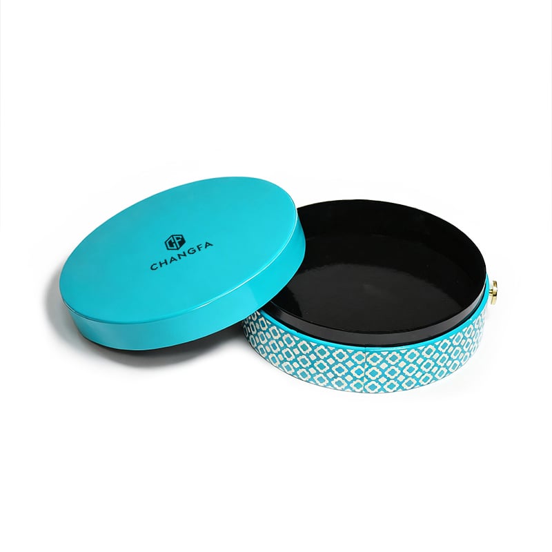 CF Turquoise Round Gift Paper Box With Patterned Design For Storage And Gifting