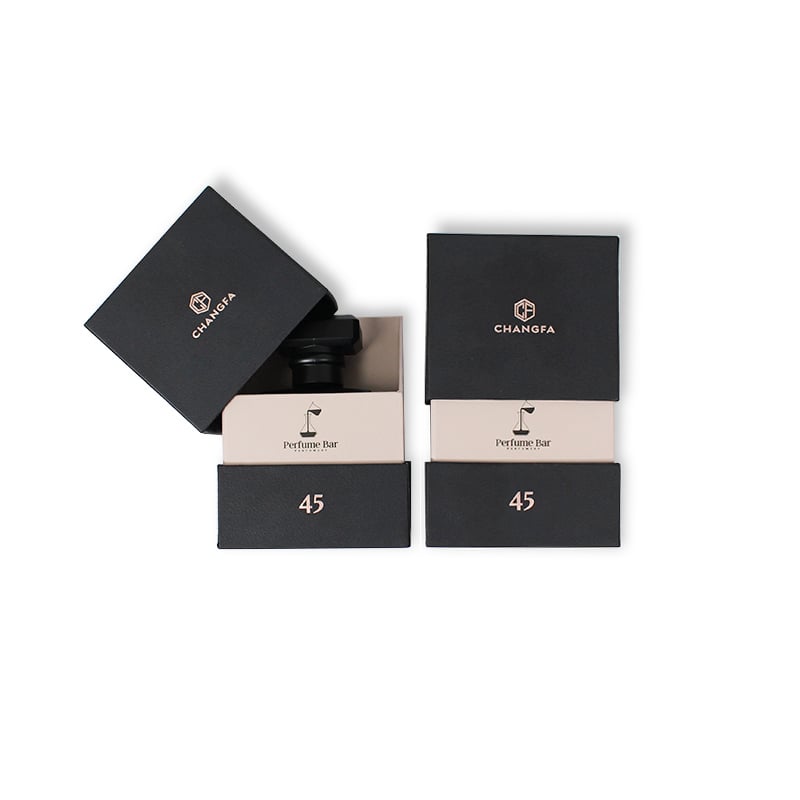 Perfume Black Texture Paper Removable Lid Box With Neck Eva Insert