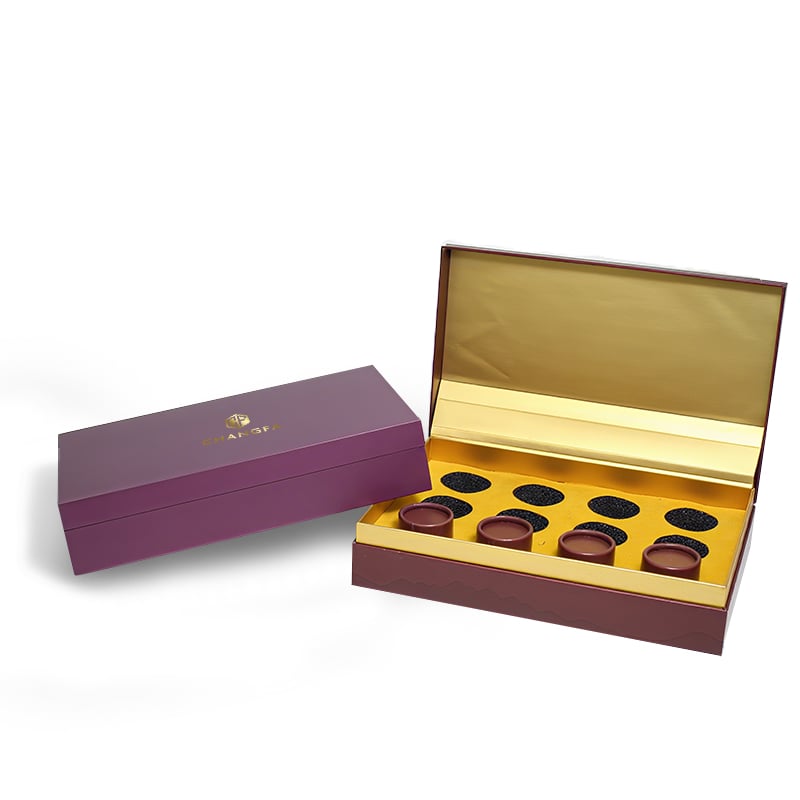 CF Rigid Flip Lid Gift Packaging For Luxury Tea Jars With Elegant Compartments And Boxes