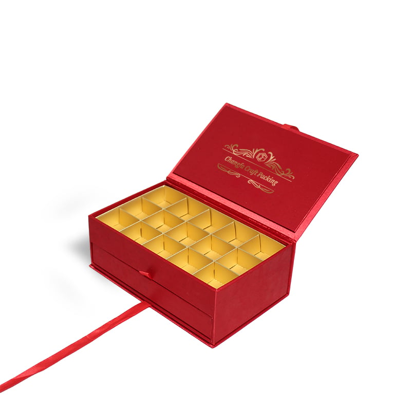 CF Clamshell Drawer Chocolate Box Gold Foil Stamping with Ribbon