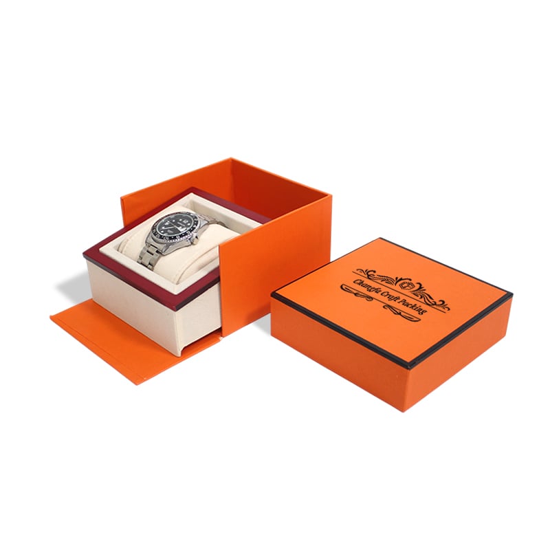 CF Orange Rigid Paper Box With Foam Insert And Removable Lid for Watch Box