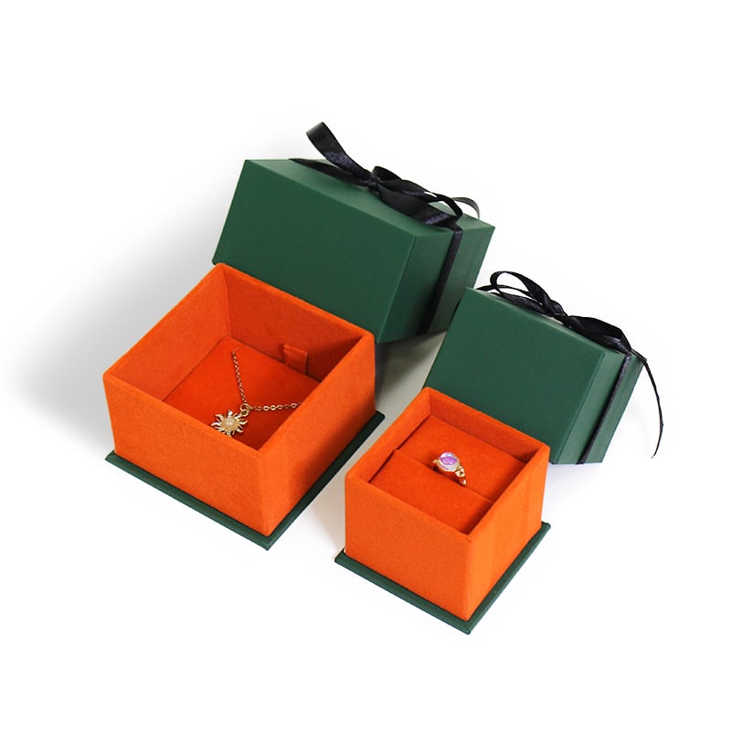 CF Custom High Quality Ring Bracelet Gift Packaging Leather Sliding Luxury Jewelry Removable Lid Box With Neck Box With Ribbon