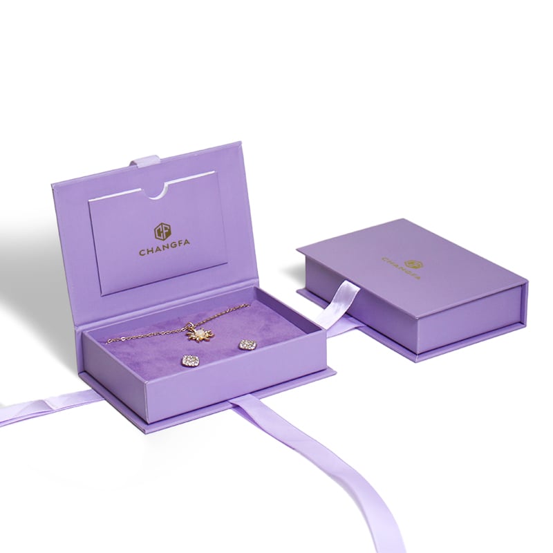 CF Cardboard Package Paper Gift Jewelry Ribbon Box Magnetic With Pouch And velvet foam insert