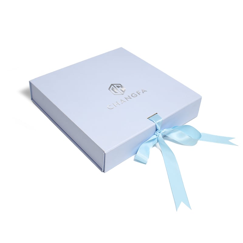 CF Blue Satin Silk Hard Paper Folding Closure Wig Box with Ribbon