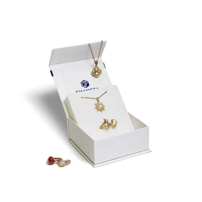 CF Magnet Boxes Packaging White Magnetic Closure Jewelry Gift Rigid Paper Box Luxury Folding Magnetic Box with Ribbon