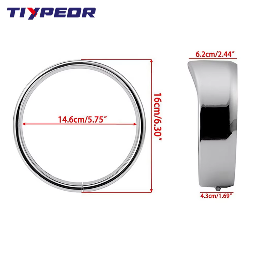 TIYPEOR Pcs of 5.75'' Inch Trim Ring for Motorcycle Led Headlight Black or Chrome for Option details