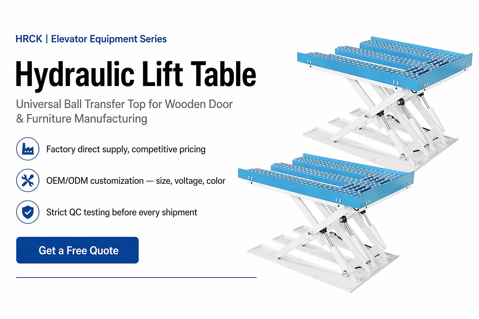 Hydraulic elevators with universal ball for wooden door and furniture manufacturers as well as door manufacturers