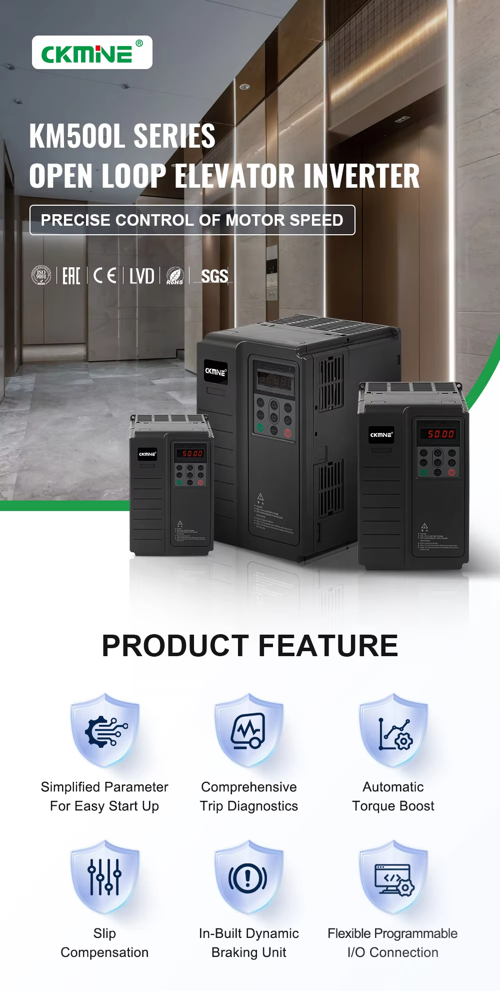 CKMINE KM500L Elevator Frequency Inverter Low Power 1.5kw 230v 3 Phase 3.7amp Ac Vvvf Lift Escalator Control Vfd Vsd Drive details