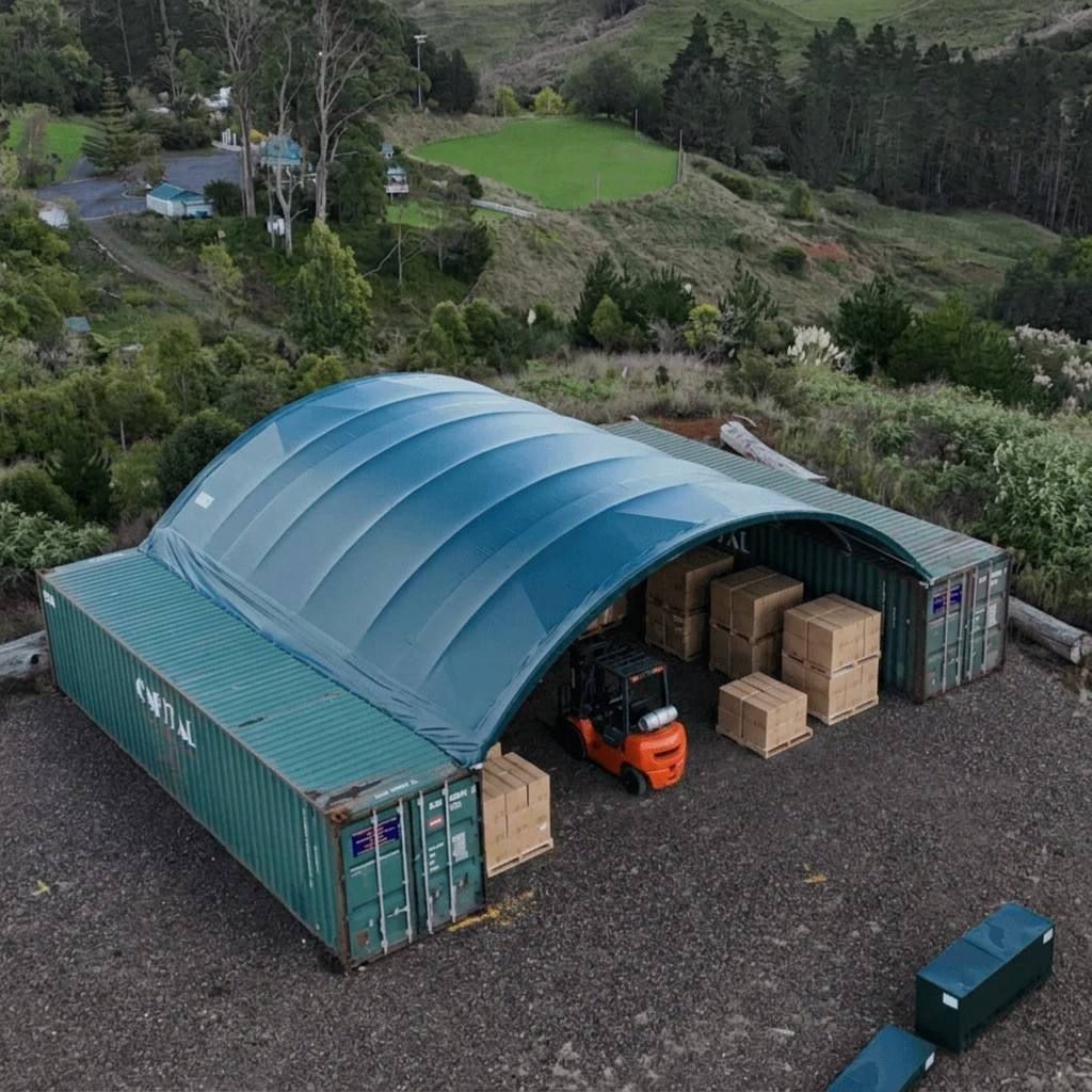 6.05m X 7.70m X 2m Single Truss Container Shelter Galvanized 76mm Steel Frame 610gsm Ripstop PVC for Engineering