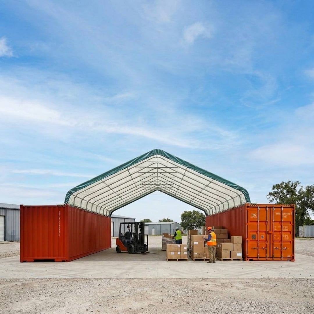 30' X 40' CE PVC Fabric Peak Roof container canopy shelter with Fire Retardant Water Resistant UV Protected