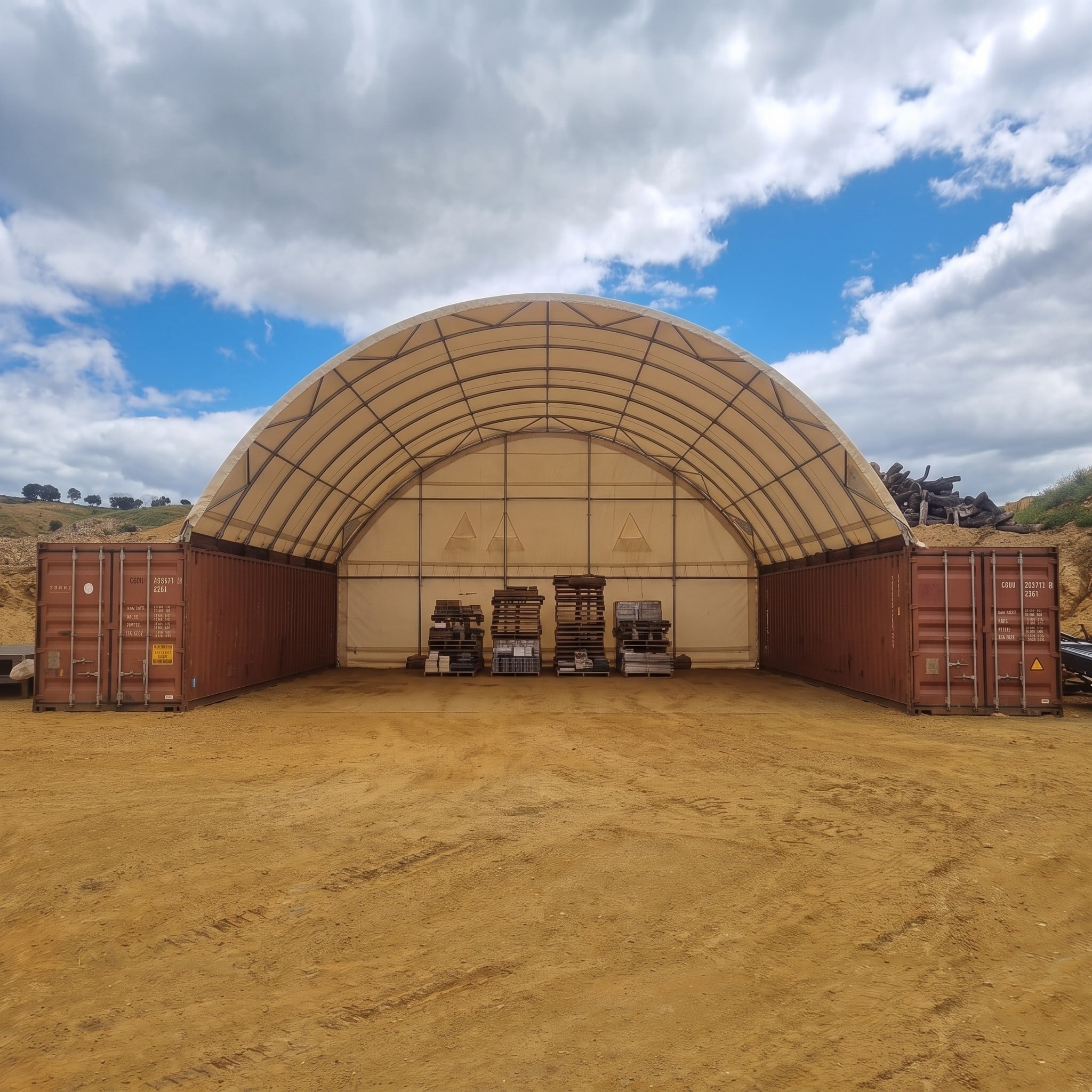 12mX14m Single Truss Container Roof Shelter for Excavator & Plant Machinery Garage