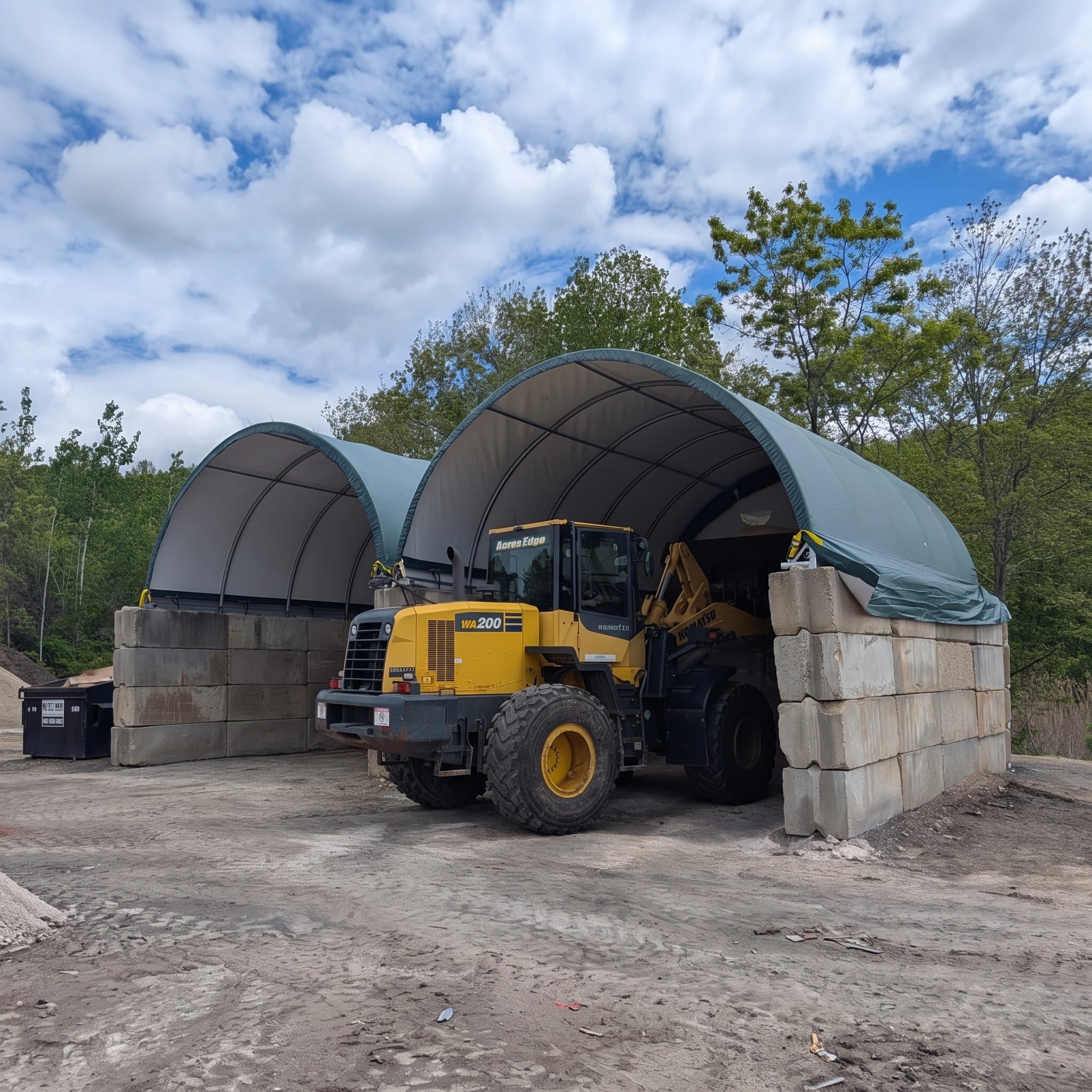 20x35ft Round Roof Fabric Storage Interlocking Concrete Block Shelter with Galvanized Steel Frame