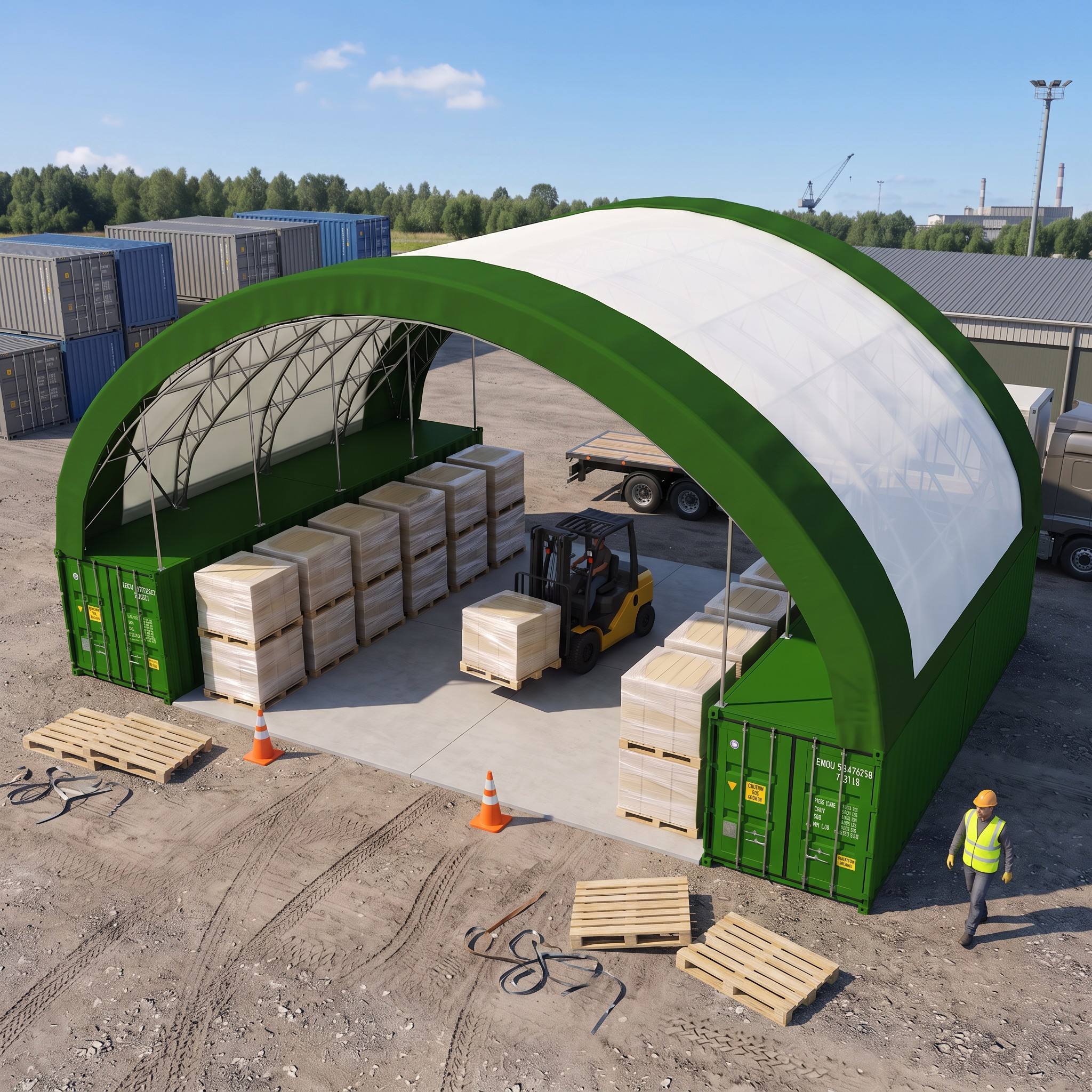 40x60-Fuß-Doppel-Fachwerk-Überdachung für 60-Fuß-Container zur Lagerung im Bergbau und in der Industrie
