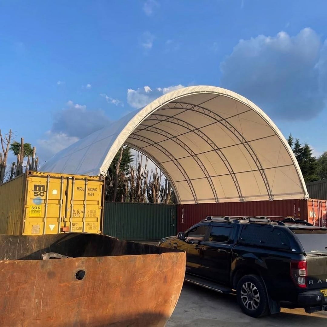 40x40ft Double Truss Shipping Container Canopy with Waterproof Hot Dip Galvanized No Foundation for Vehicle Storage Farm Shelter