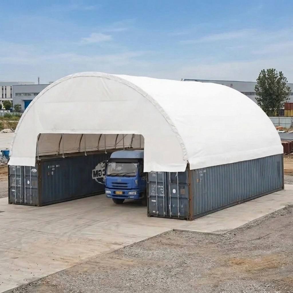 60' X 40' X20' PVC Double Truss storage container canopy with Header Curtain