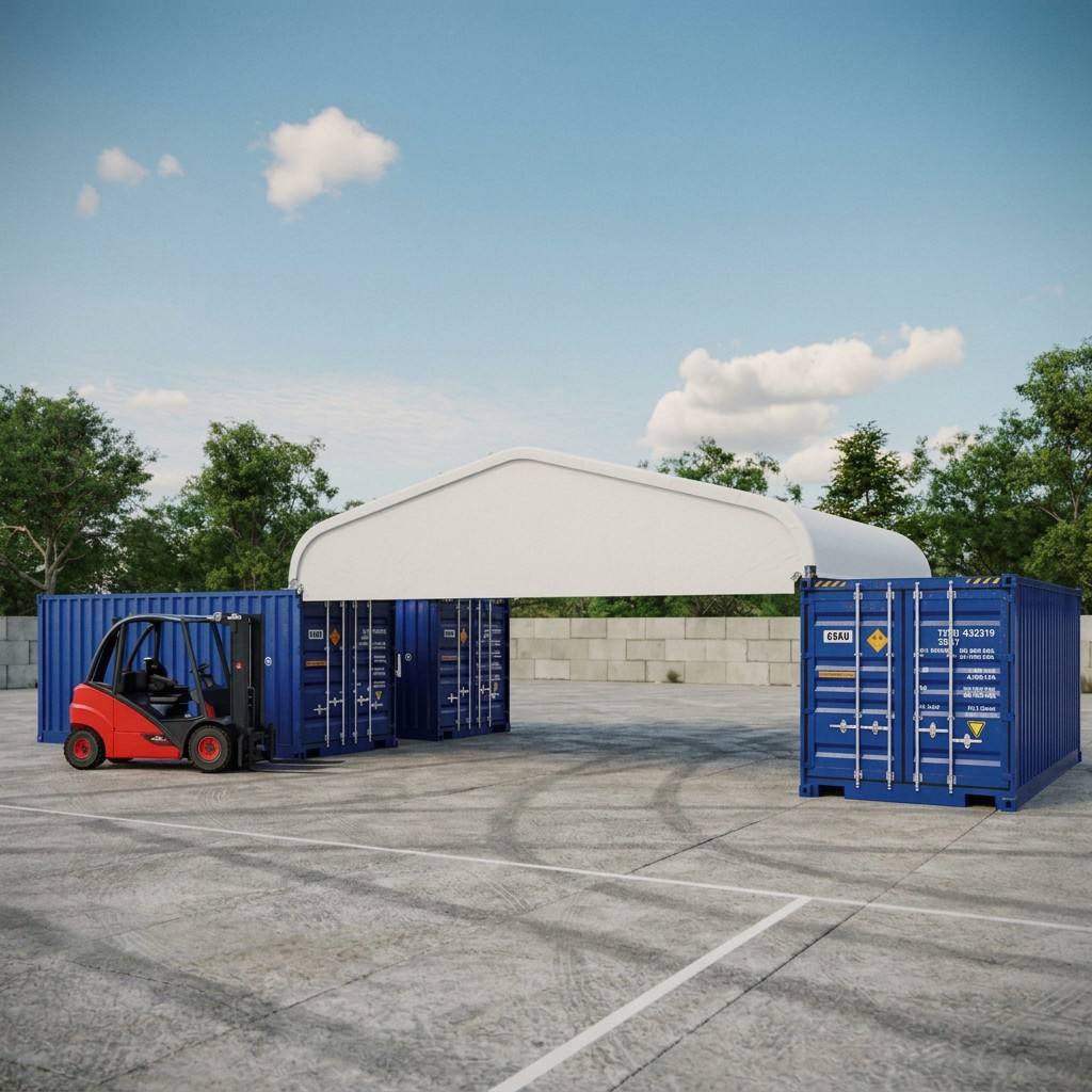 26'x20' (8 X 6 M) Saddle Roof Cargo Container Shelter le double truss agus leis an mbarrbhalla