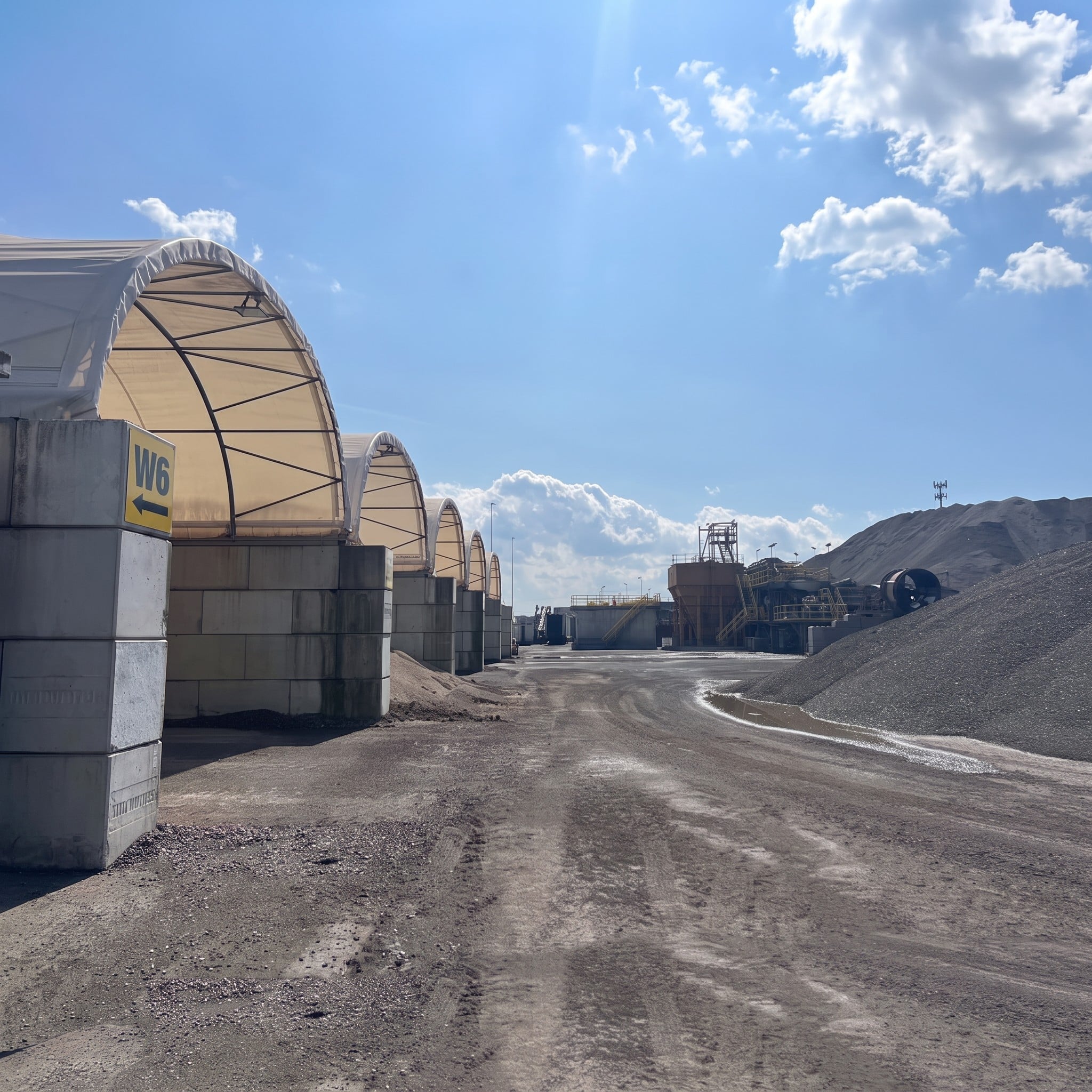 8m 10m Wide Single Truss Aggregate / Gravel Storage Canopy with Half-Size Endwall for U-Shaped Bunkers