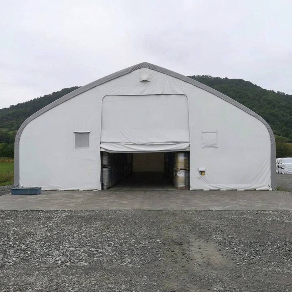 50X100ft Double Truss Peak Storage Shelter for Machinery Vehicles and Industrial Materials
