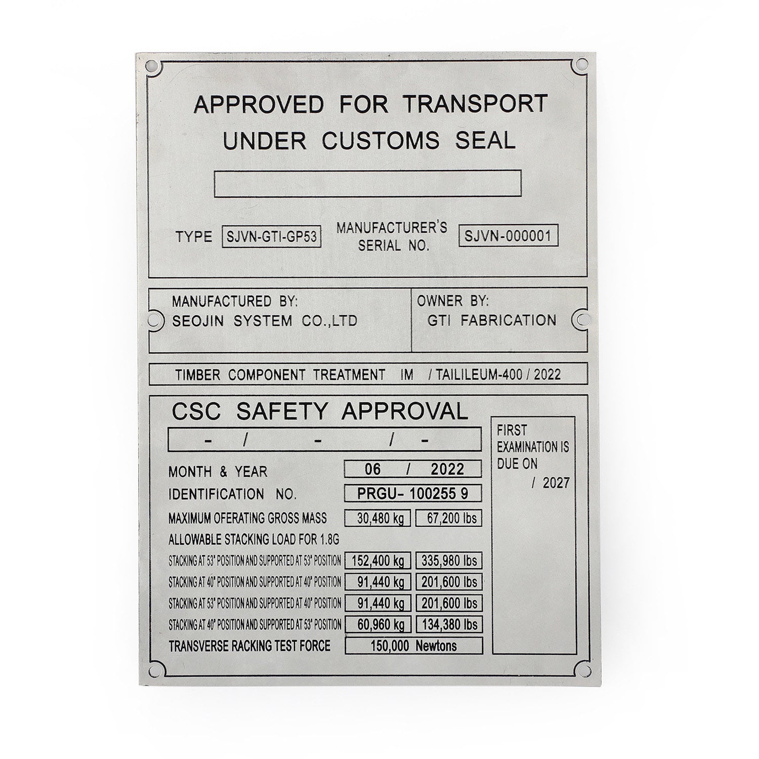 Shipping Container Csc Plate Hot Sale Product Csc Plate of Container Spare Parts Container Accessories