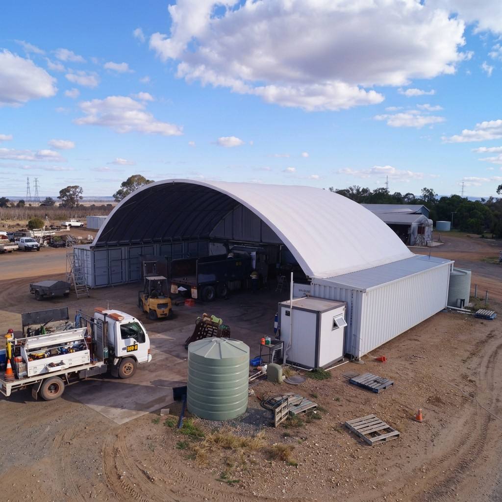 20X26ft Single Truss Double Stacked Container Shelter Modular & Extendable for Bulk Material Protection