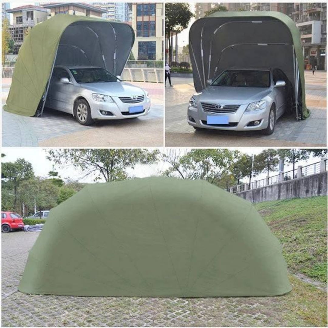 21'x9.2'x8.7' Mobile Folding Garage Tent Clamshell Retractable with Stainless Steel 600D High Density Waterproof Oxford Fabric