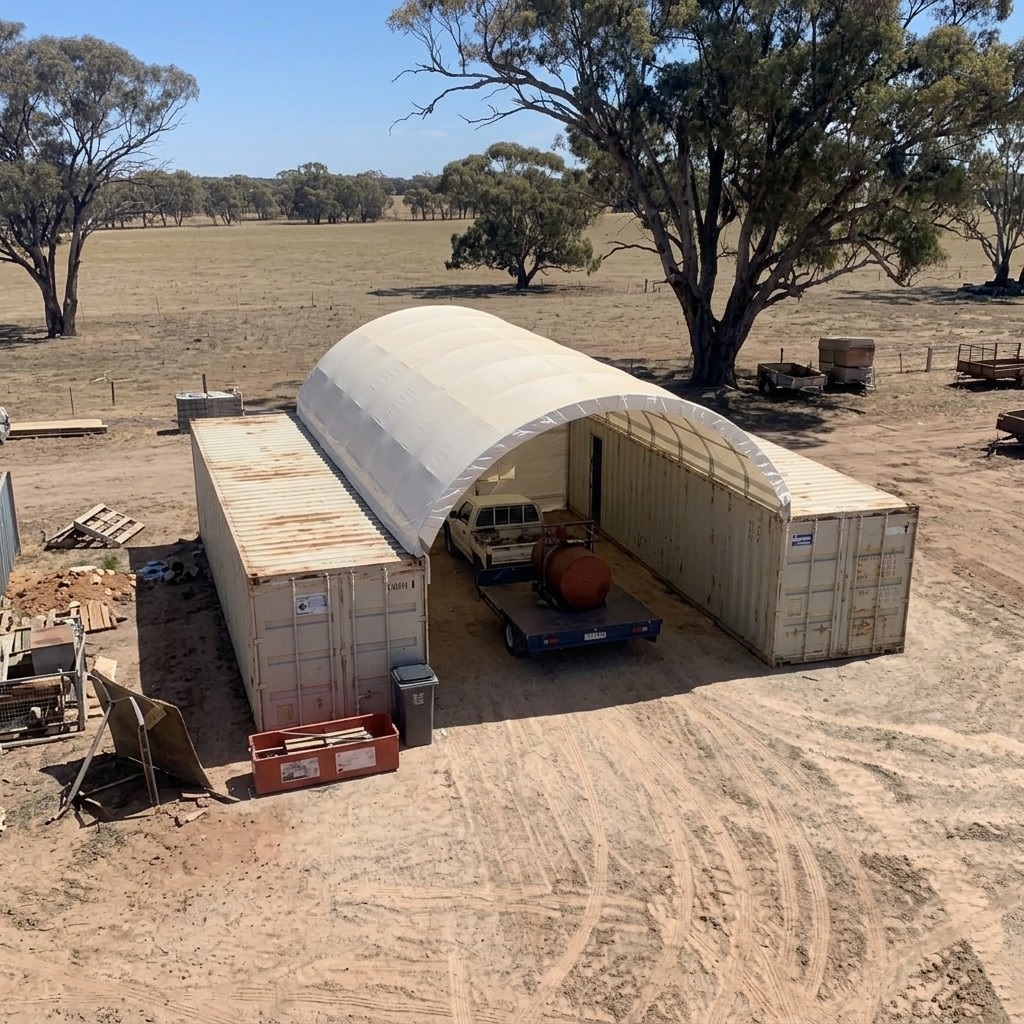 20X40ft Single Truss Shipping Container Dome Shelter with Complete Back Wall 11 Portals 1.2m Spacing
