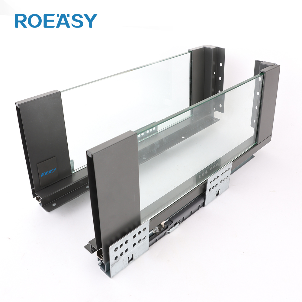 ROEASY 193Y-167MM perpanjangan penuh laci kaca dapur slider kotak logam tipis saluran laci
