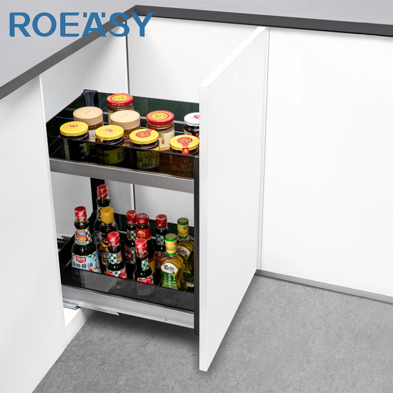 ROEASY DWU-2 / DWU-3 Drawer Basket 2 Tiers Seasoning Shelf Tempered Glass Large Capacity 3 Layers Spice Racks for Kitchen Storage