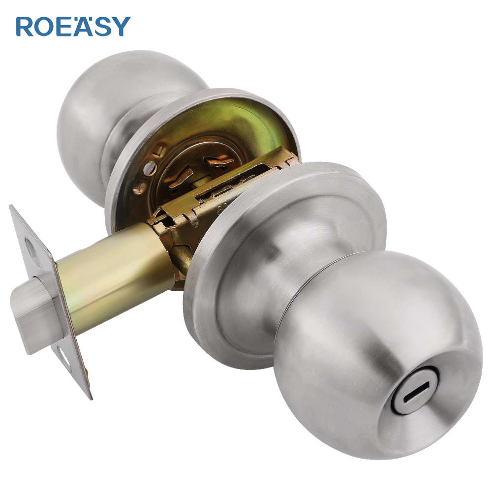 Roeasy T-587SS-BK-A Кръгла топчеста дръжка с функция за поверителност, цилиндричен ключ от неръждаема стомана за вътрешни врати, подходящ за баня