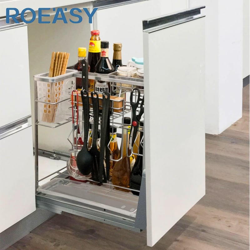 ROEASY DNC20/30/35/40/45 Pull Out Wire Basket Pantry Organizer for Kitchen Storage Rack System Vertical Spice Rack Storage Shelves Units