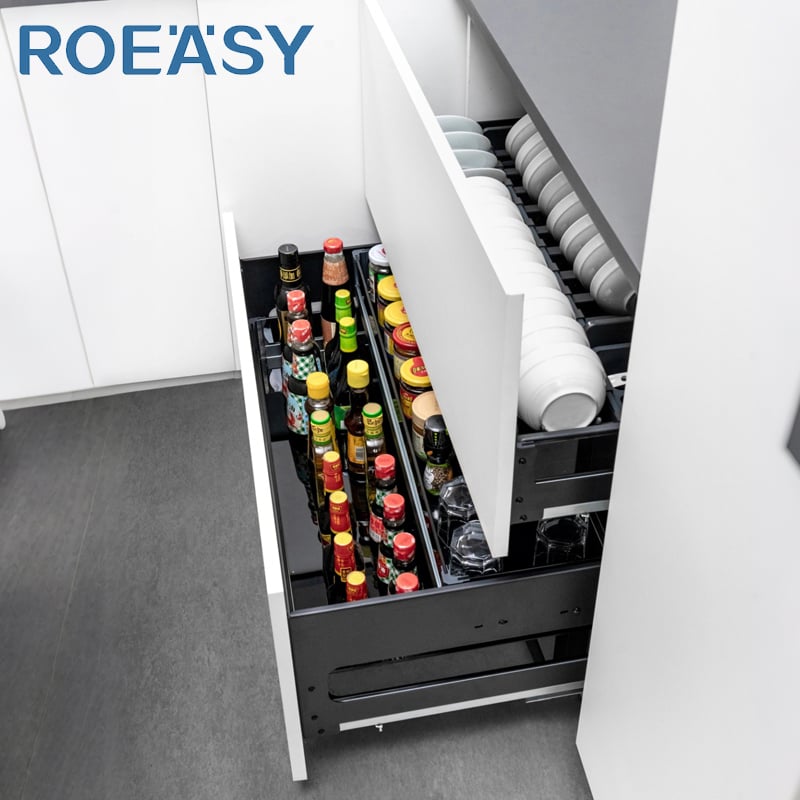 ROEASY DWA DWB Series kitchen drawer organizer 2 tires soft close pull out drawer basket utensil & tableware storage organizer for kitchen 