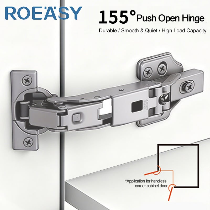 ROEASY KH18 155° No Handle Rebound Hinge / 155 Degree Push Open Hinge for Handle-Less Corner Cabinet Doors
