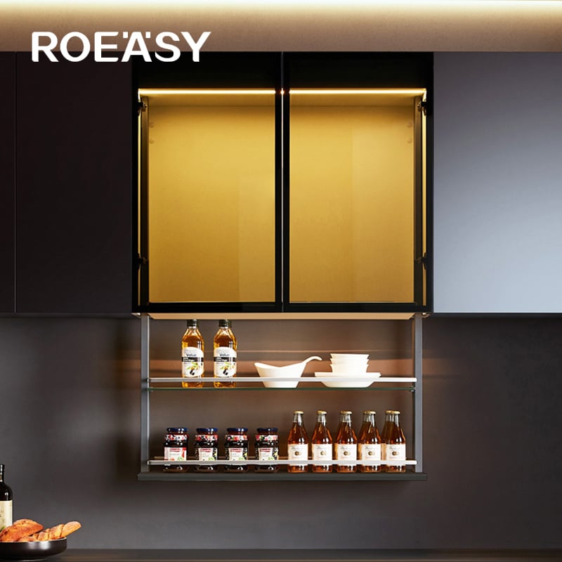 Roeasy ECO-Down01 Custom Home Kitchen Electric Lift Kitchenware Basket Drop Down Storage Wall Cabinet Basket Wholesale