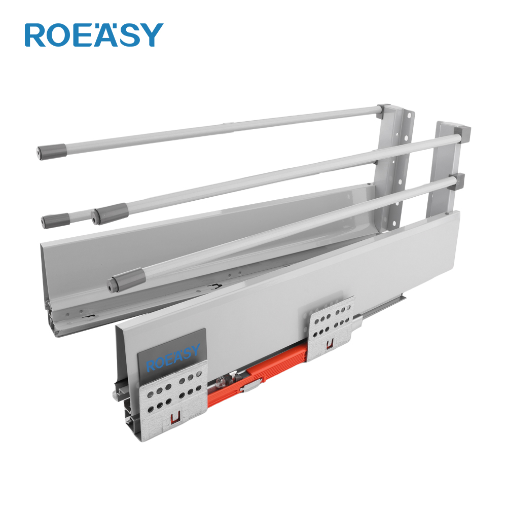 ROEASY TD-197Y-II Ketinggian 199mm Penyimpanan Furniture Geser Kotak Logam 3D Adjustable Penuh Ekstensi Penutup Lembut Laci Geser