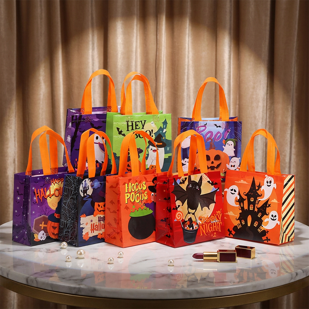 Wholesale Custom Printed Non‑Woven Holiday Gift Tote Bag, Eco‑Friendly Halloween Christmas Themed Shopping Handbag, OEM ODM Bulk Order