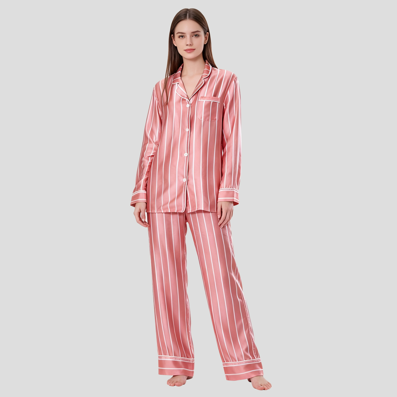 Luxury 16/19/22 Momme 100% Silk Sleepingwear Set with Stripe Pattern Pyjamas Silk for Women