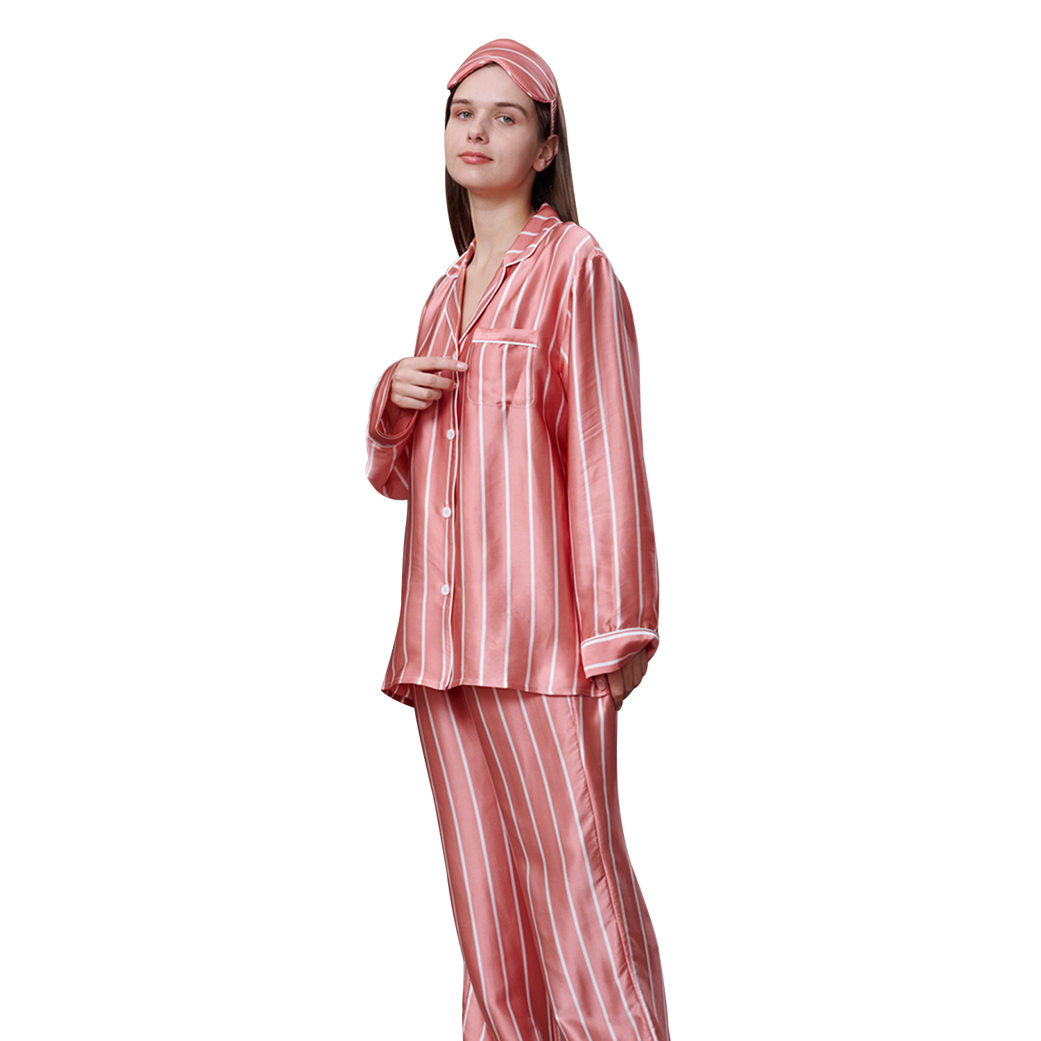 Luxury 16/19/22 Momme 100% Silk Sleepingwear Set with Stripe Pattern Pyjamas Silk for Women