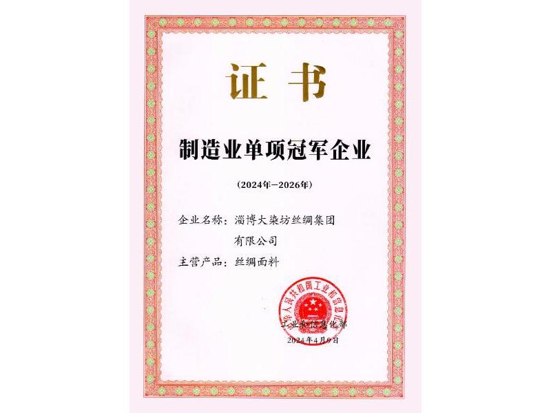 Demonstration enterprise of single champion in manufacturing industry