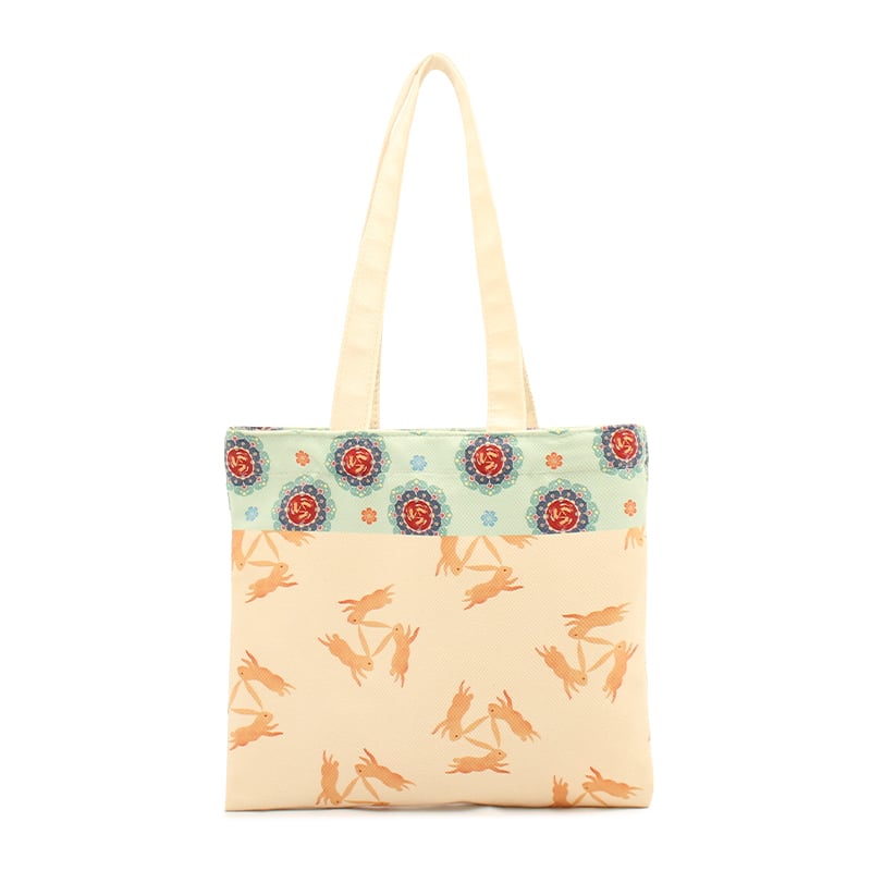 Custom Rabbit & Floral Canvas Tote Bag – Unique Artistic Gift for Branding