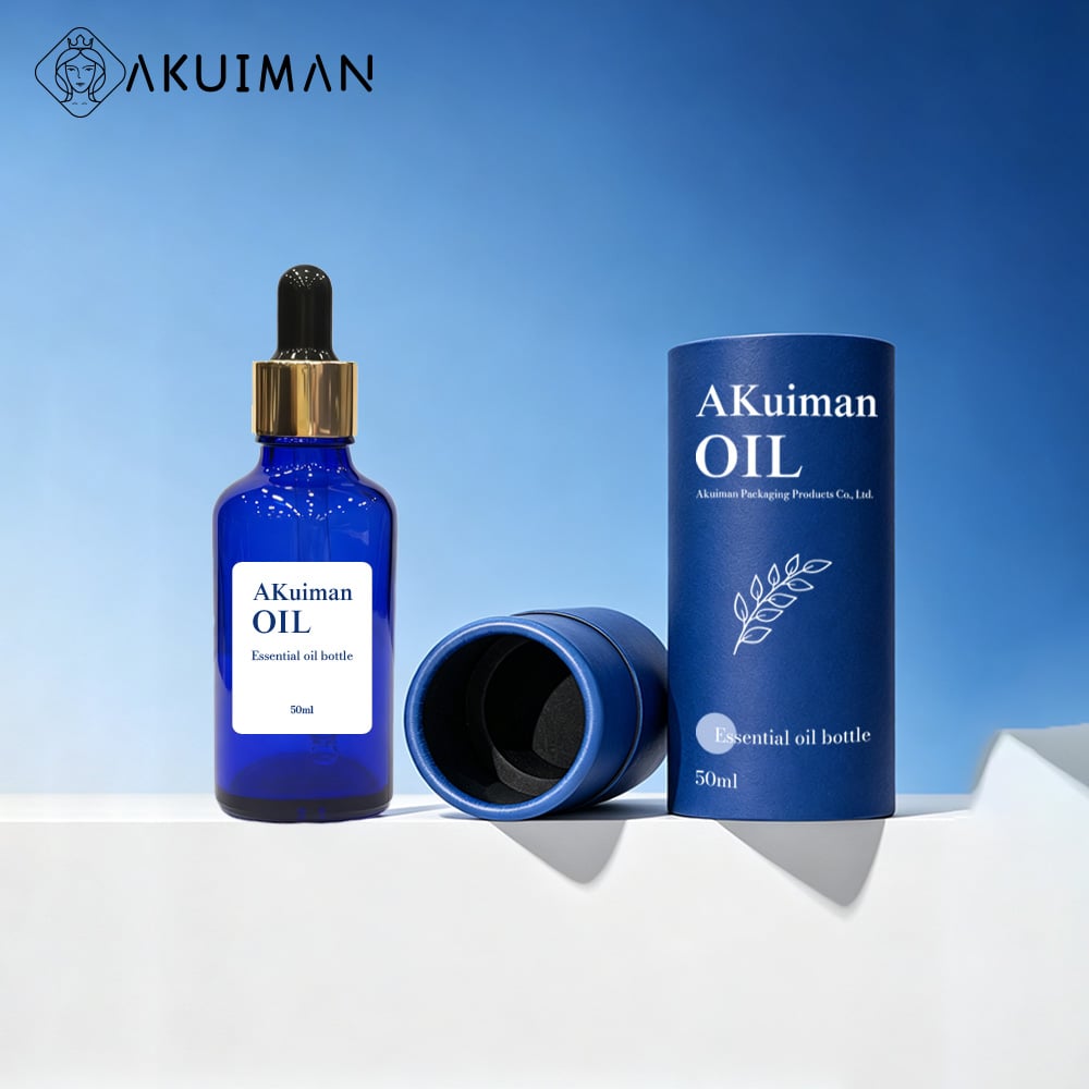 Wholesale Empty Cobalt Blue 50ml Gold Cap Pipette Custom Label Factory Blue Glass Dropper Essential Oil Bottle