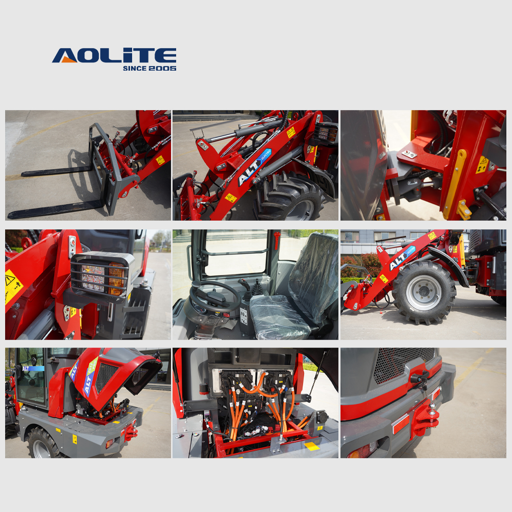 AOLITE E612 electric wheel loader new energy 1200kg rated load closed cabin loader with air conditioner