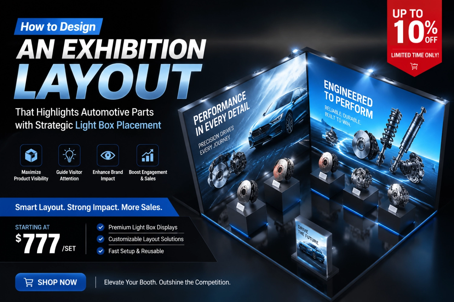 How to Design an Exhibition Layout That Highlights Automotive Parts with Strategic Light Box Placement